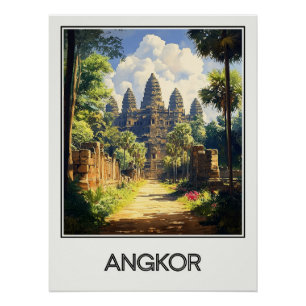 Vintage Angkor Poster, majestätischer Tempel Poster