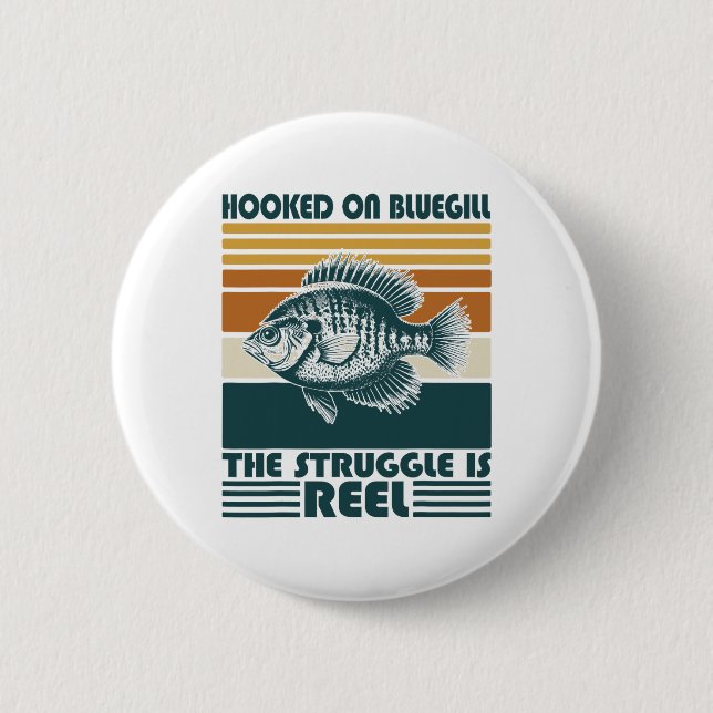 Vintage-Angler an Bluegill hängen Der Kampf  Button (Vorderseite)