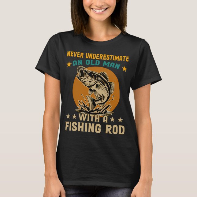 Vintage-Angler-Rute alter Mann  T-Shirt (Vorderseite)