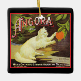 Vintage Angora White Cat Citrus Fruit Label Keramikornament