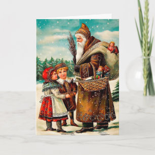 Vintage Angry Brown Robes Santa Holiday Card Feiertagskarte