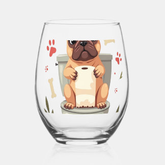 Vintage Angry French Bulldog Holding Toilet Paper  Weinglas Ohne Stiel