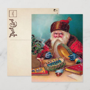 Vintage-ängstlicher-rauchender-Weihnachtsmann-Weih Postkarte