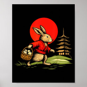 Vintage-Anime-Hase-Osterhase-Japanische-Sonne-Kuns Poster