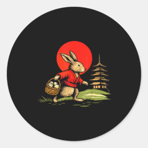Vintage-Anime-Hase-Osterhase-Japanische-Sonne-Kuns Runder Aufkleber