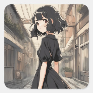 Vintage Anime-LBD-Aufkleber - Anime-Wiederbelebung Quadratischer Aufkleber