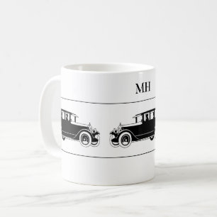 Vintage Anique Cars Schwarz-weiße Männer Streifen Kaffeetasse