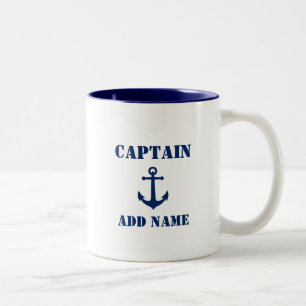 Vintage Anker Blau Kapitän Name hinzufügen Boot Na Zweifarbige Tasse