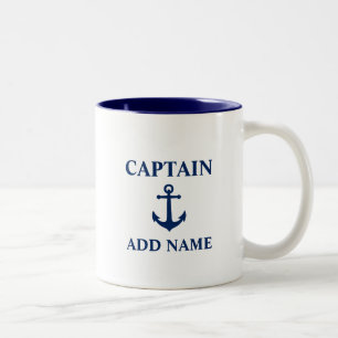 Vintage-Anker mit Kapitänsname oder Bootsname Zweifarbige Tasse