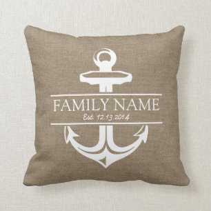Vintage Anker Rustikale Jute Familienname Kissen