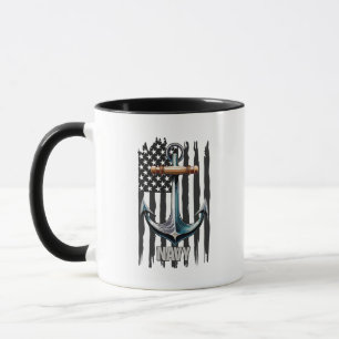 Vintage Anker und Flaggen der US-Marine Patriotic Tasse