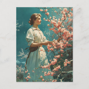 Vintage Anmut unter Kirschblüten Postkarte