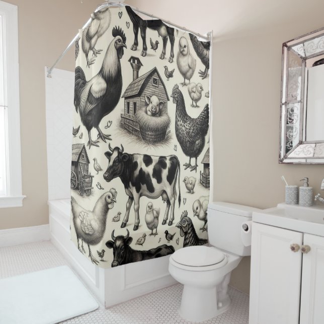 Vintage Anstrichfarben von Nutztieren Duschvorhang (Beispiel)