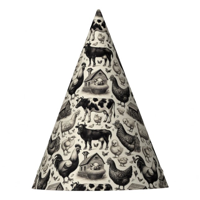 Vintage Anstrichfarben von Nutztieren Partyhütchen (Vorderseite)