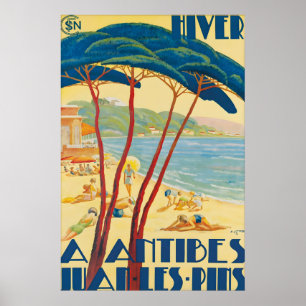 Vintage Antibes Juan Les Pins Reiseplakat Druck Poster