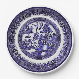 Vintage Antik Blaue Weiden Muster um 1790 Pappteller