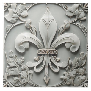 Vintage Antik-Grau Faux-Relief Fleur de Lis Fliese