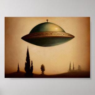 Vintage Antik-UFO-Kunstmalerei Poster