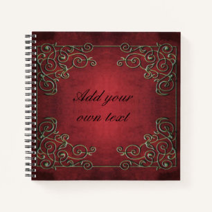 Vintage Antik Verziert Rot Gold Personalisiert Notizbuch