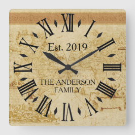 Vintage antike alte Weltkarte Quadratische Wanduhr