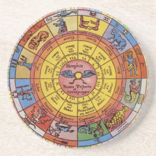 Vintage antike Astrologie, Celestial Zodiac Wheel Getränkeuntersetzer