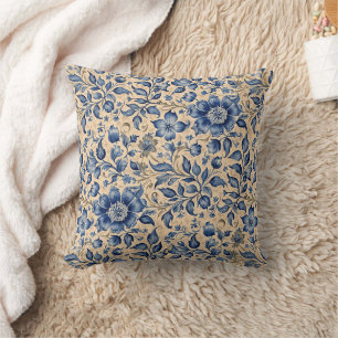 Vintage antike blaue Indigofo & Taupe Kissen