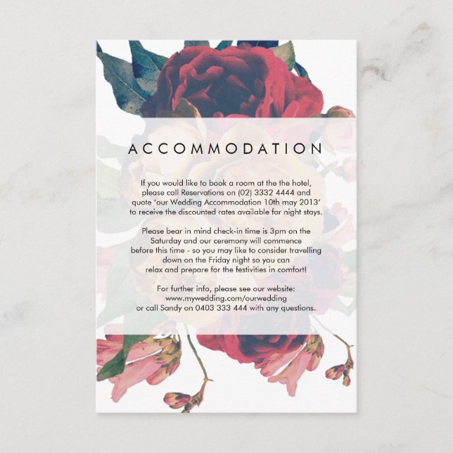 Vintage antike Botanische Feier Hochzeiten Details Begleitkarte (Vorderseite)