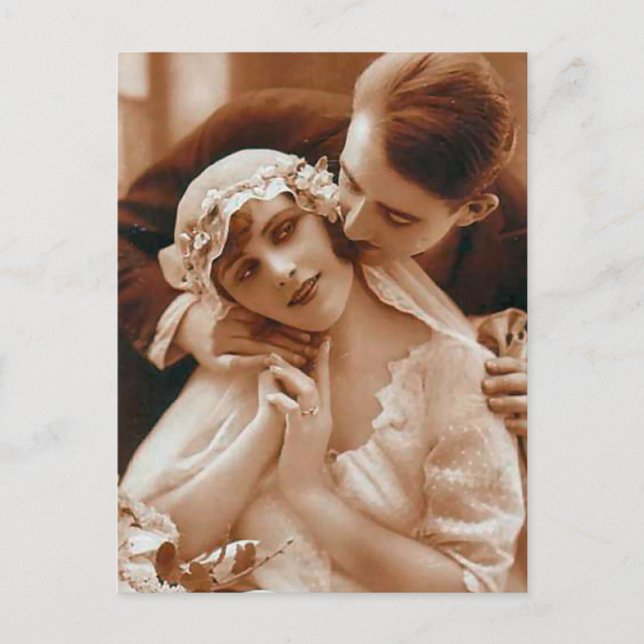 Vintage antike Braut und Groom Romantische Geschen Postkarte (Vorderseite)