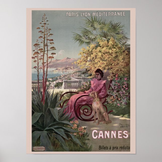 Vintage antike Cannes Reiseanzeige in Frankreich Poster (Vorne)