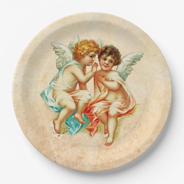Vintage antike Cherub Angels Illustration Pappteller (Vorderseite)