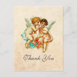 Vintage antike Cherub Engel Zeichnend Danke Postkarte
