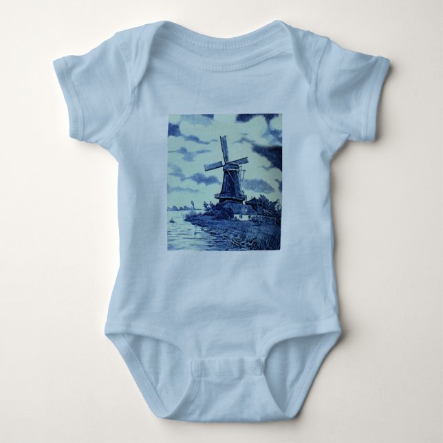 Vintage antike Delft Blue Tile - Windmühle Baby Strampler (Vorderseite)
