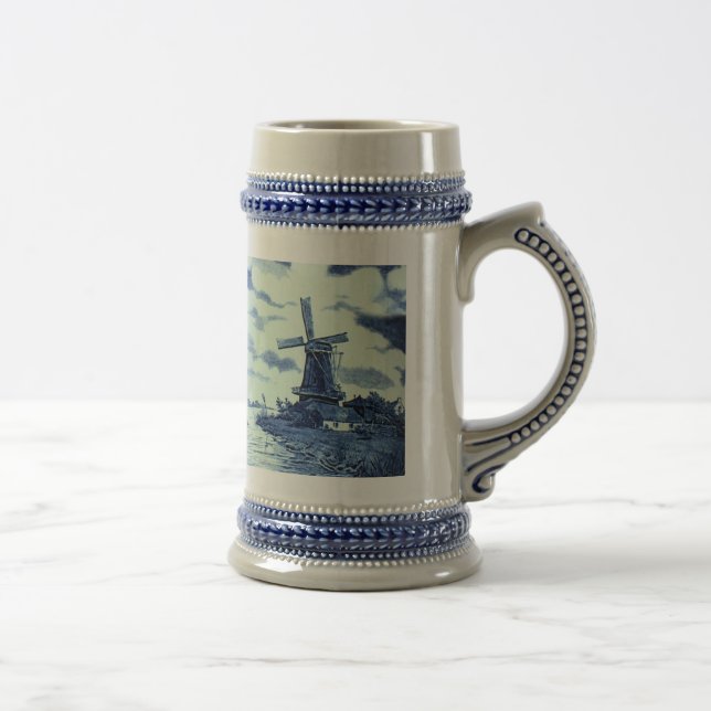 Vintage antike Delft Blue Tile - Windmühle Bierglas (Rechts)