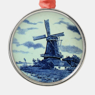 Vintage antike Delft Blue Tile - Windmühle Ornament Aus Metall