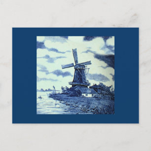 Vintage antike Delft Blue Tile - Windmühle Postkarte