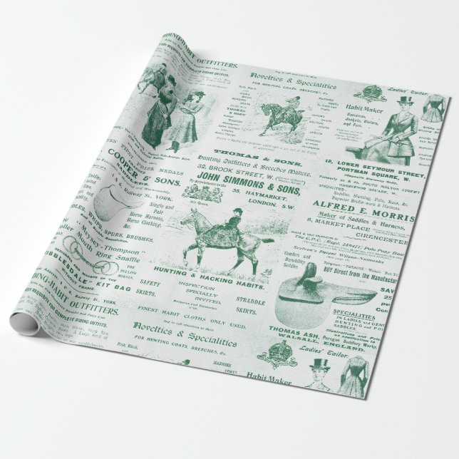 Vintage antike Ephemera Lady Reitanzeigen Geschenkpapier (Ungerollt)