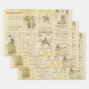 Vintage antike Ephemera Lady Reitanzeigen Geschenkpapier Set