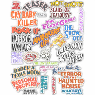 Vintage antike Filmtitel Wörter Phrasen Zitate Aufkleber