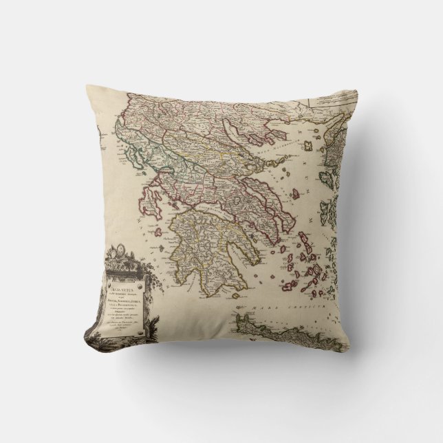 Vintage antike Karte von altem Griechenland Kissen (Vorderseite)