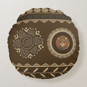 Vintage, antike Katze, altes Motiv Kunst Rundes Kissen