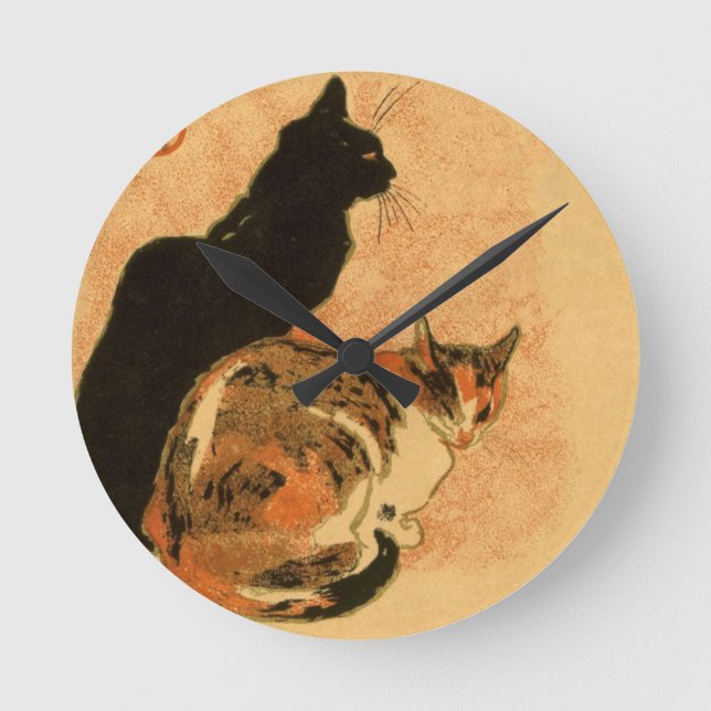 Vintage antike Katzen Theophile Steinlen Tiere Runde Wanduhr (Vorderseite)