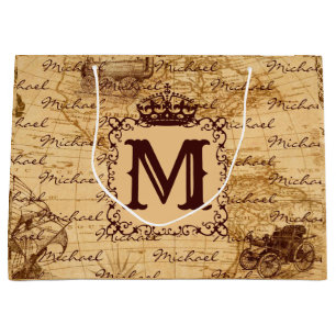 Vintage antike Königswelt Landkarte rustikal Große Geschenktüte