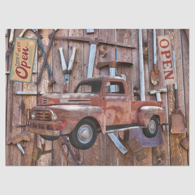 Vintage antike Landhaus roter LKW Antike Werkzeuge Seidenpapier (Vorderseite)