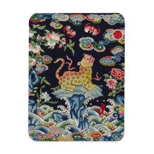 Vintage antike Leoparden-Blume Stickereitextilien Magnet