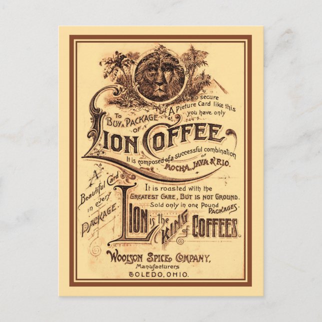 Vintage antike Lion-Kaffeewerbung Postkarte (Vorderseite)