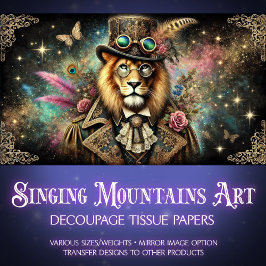 Vintage antike Lion Steampunk Fantasy Decoupage Seidenpapier