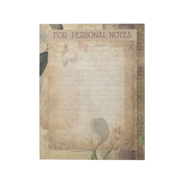 Vintage antike magnolische Blume abstrakte Ephemon Notizblock (Rotiert)