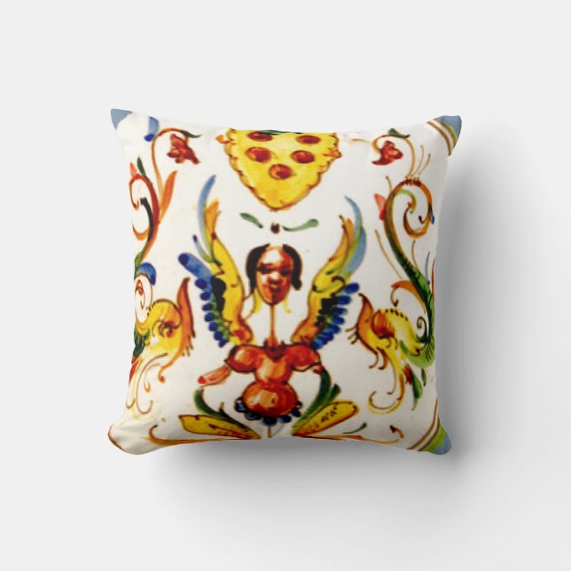 Vintage antike Majolika-Tonwaren-Kunst Kissen (Vorderseite)