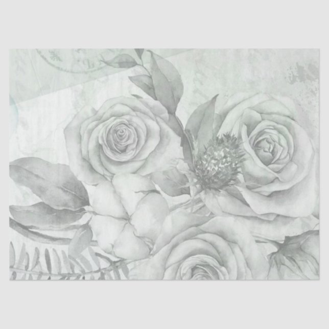 Vintage antike Minze Grau Rose Decoupage Seidenpapier (Vorderseite)