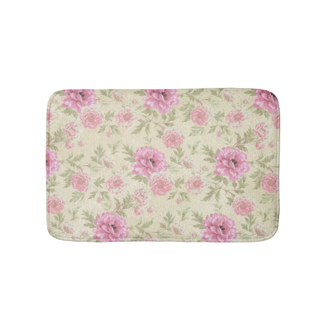 Vintage antike rosa Rose Floral botanisch Badematte (Vorderseite)